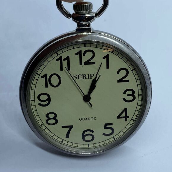 Script Brand Vintage Silver Tone Open Face Retro Pocket Watch *FRESH BATTERY* - Picture 5 of 5